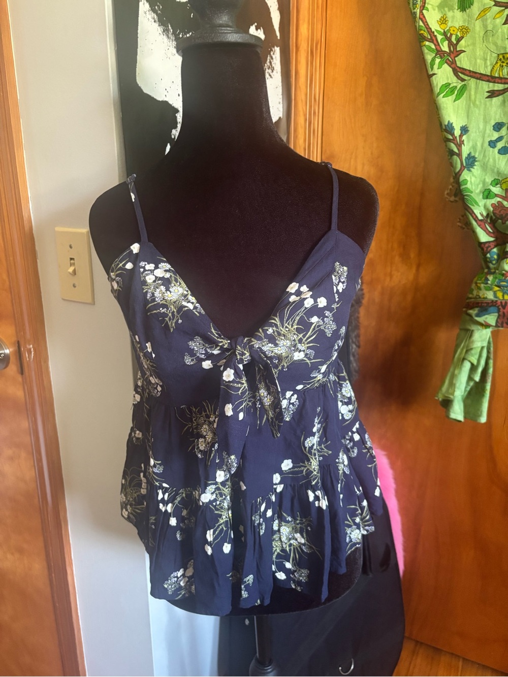 Floral Navy Tie-Front Spaghetti Strap Top